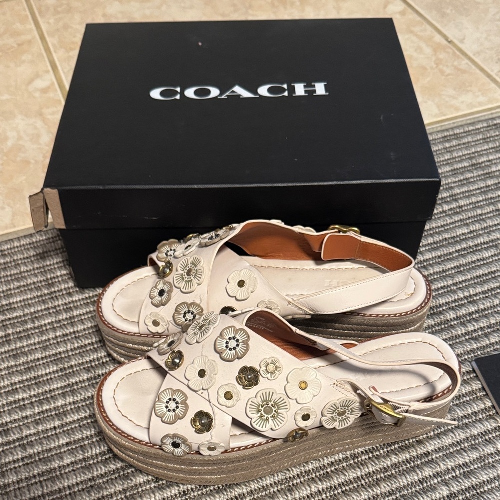 Coach Women's Cream Floral Embellished Sandals